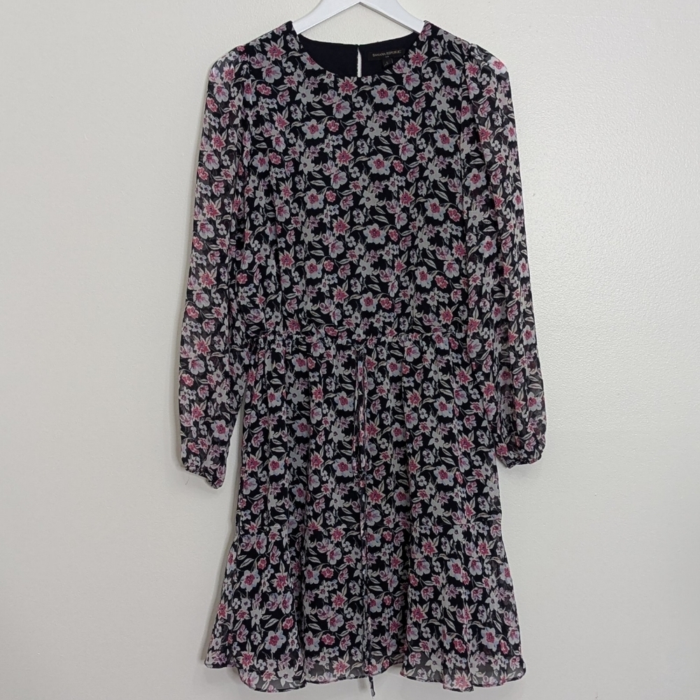 Banana Republic Dress Large Floral Blue Dress Fit And Flare - Picture 3 of 9